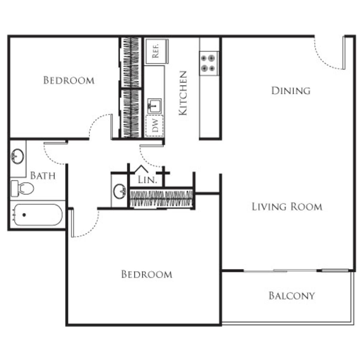 Floorplan diagram for 2 Bedroom A, showing 2 bedroom