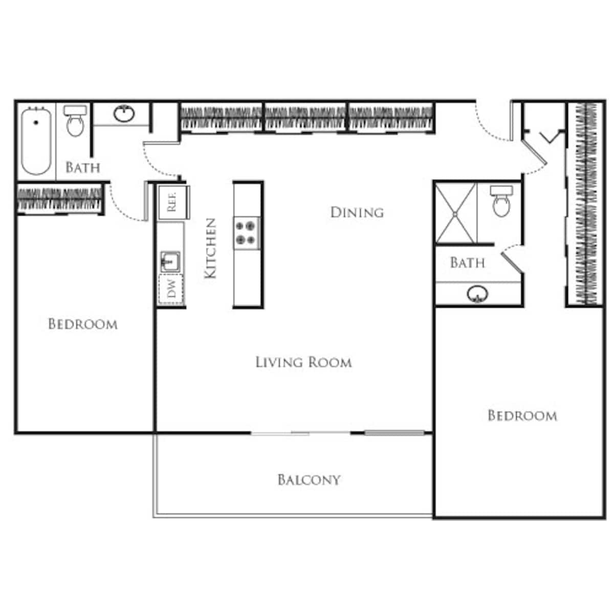 Floorplan diagram for 2 Bedroom D, showing 2 bedroom