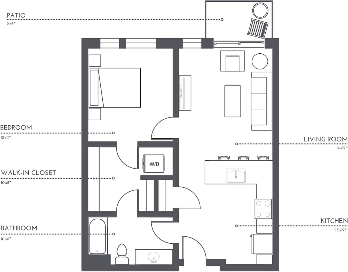 Floorplan diagram for A1, showing 1 bedroom
