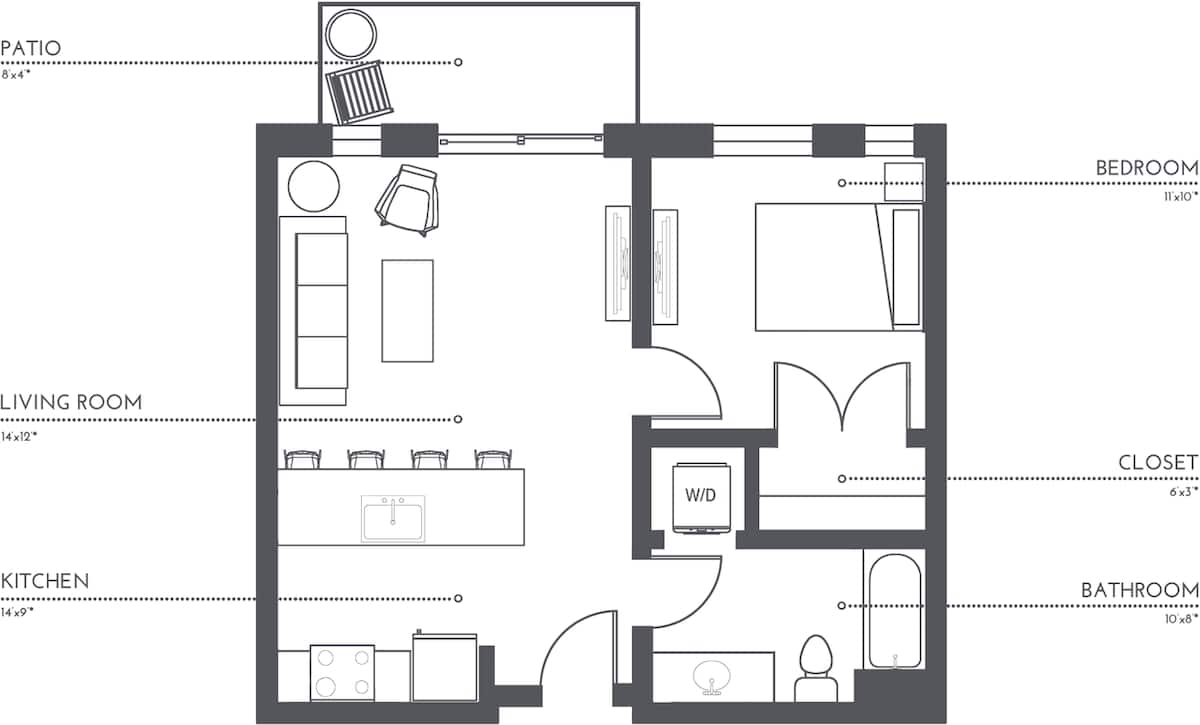 Floorplan diagram for A2, showing 1 bedroom