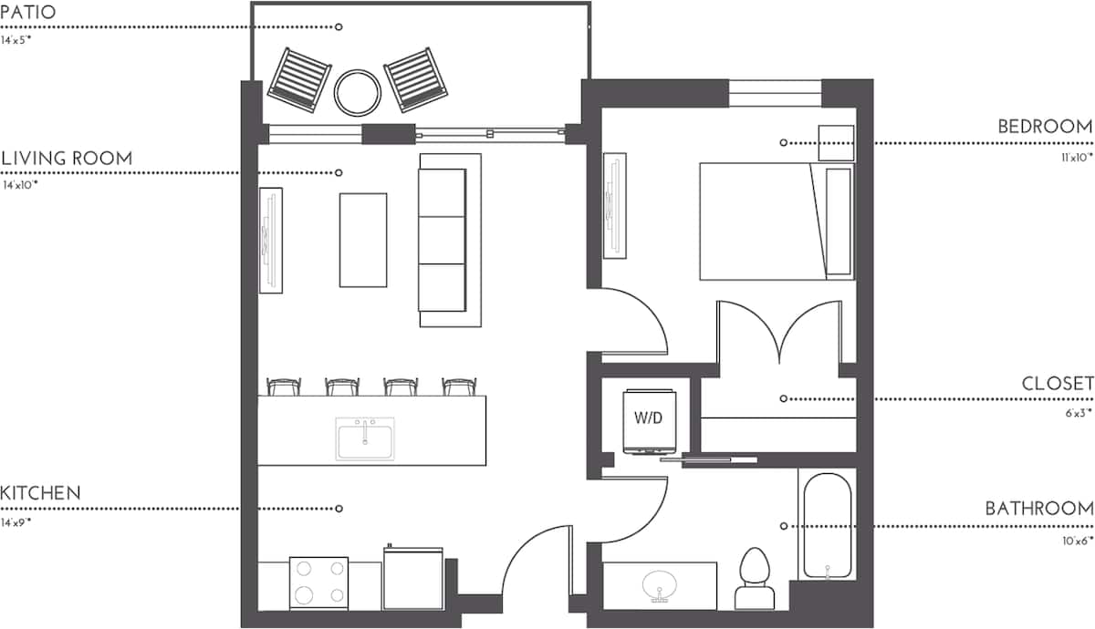 Floorplan diagram for A3, showing 1 bedroom