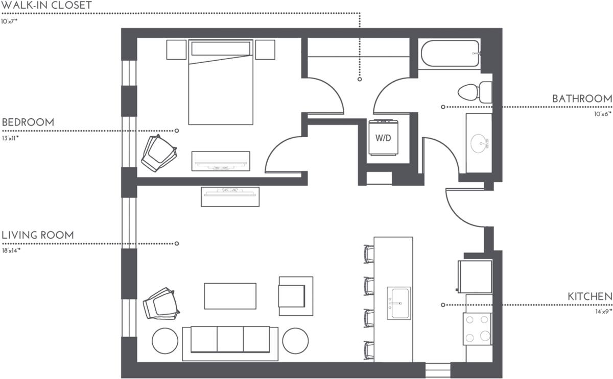 Floorplan diagram for A9, showing 1 bedroom