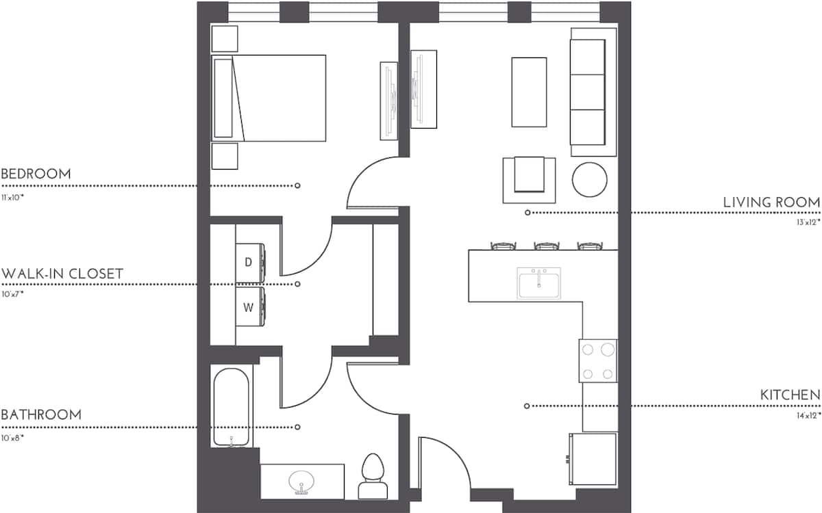 Floorplan diagram for A10, showing 1 bedroom
