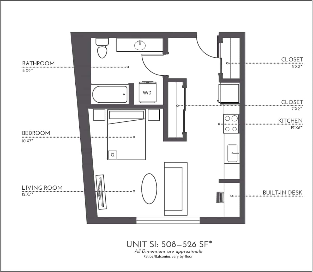 Floorplan diagram for S1, showing Studio