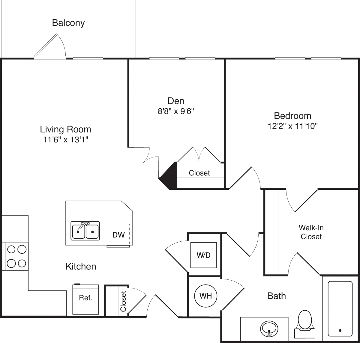 Floorplan diagram for AD1, showing 1 bedroom