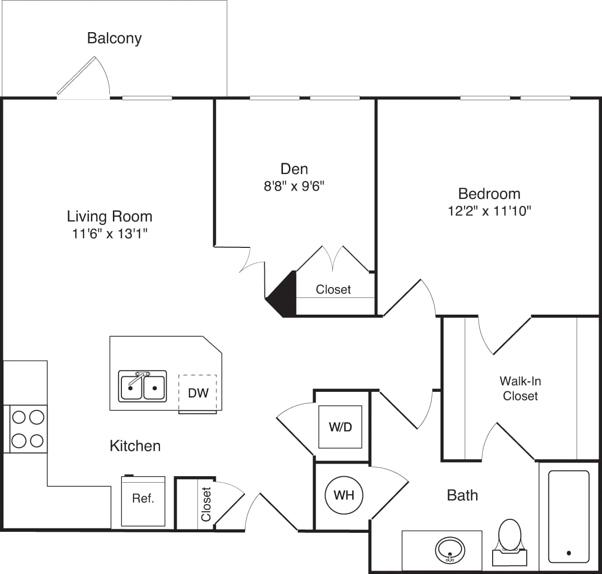 Floorplan diagram for AD1, showing 1 bedroom