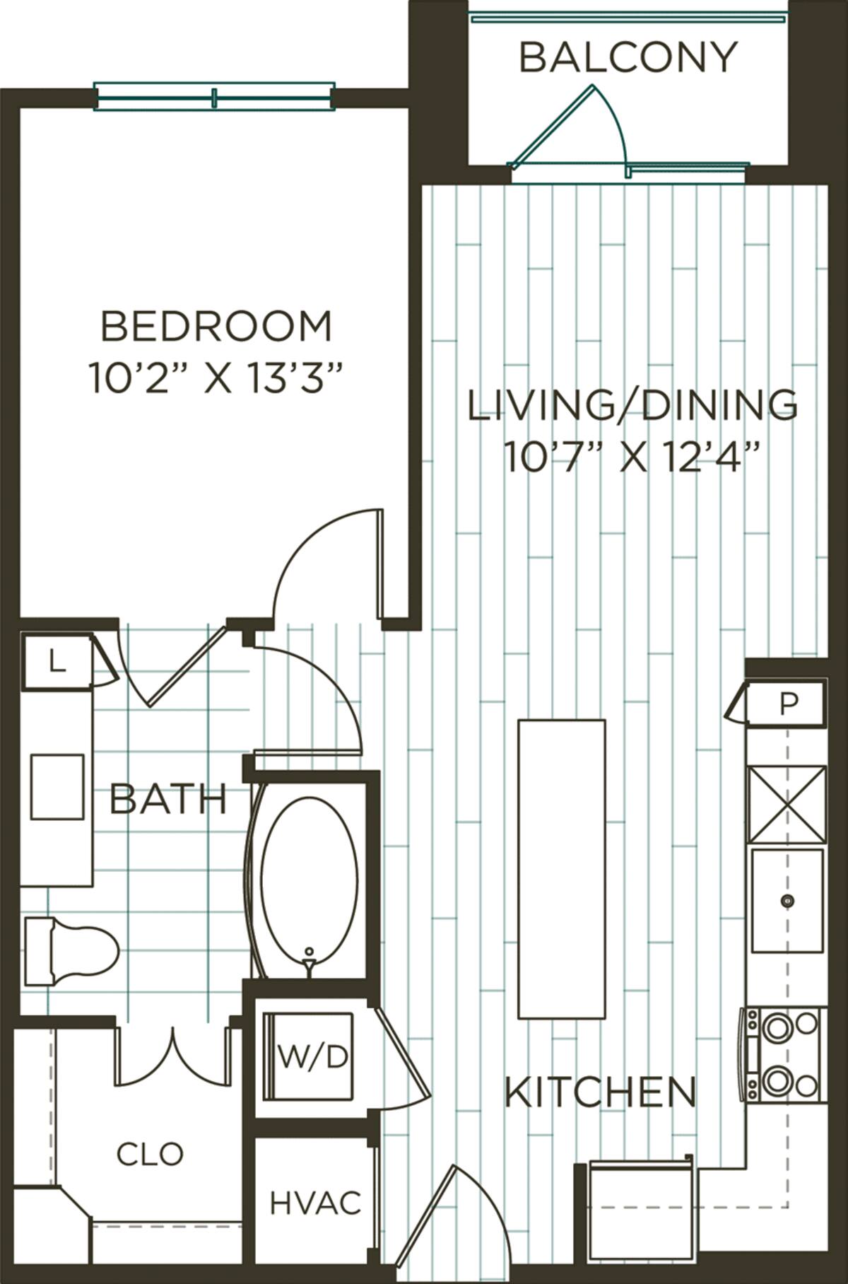 Floorplan diagram for A1, showing 1 bedroom