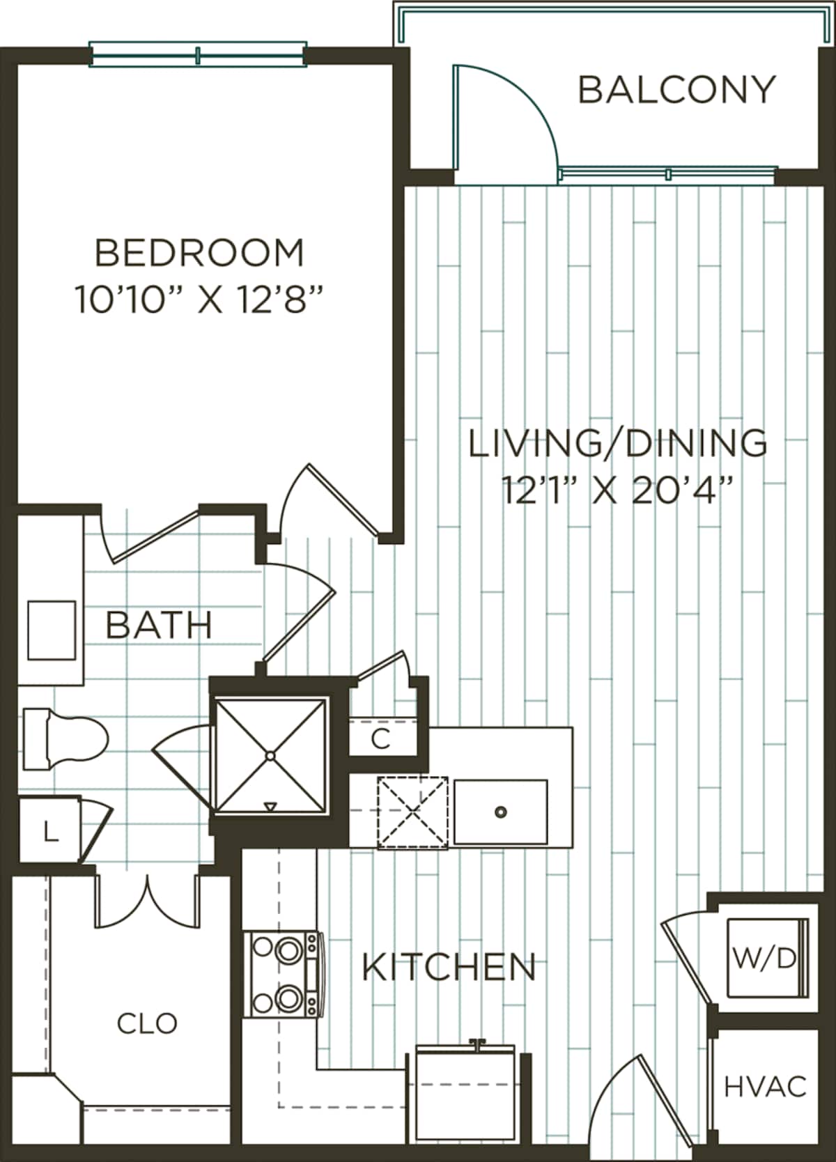 Floorplan diagram for A2, showing 1 bedroom