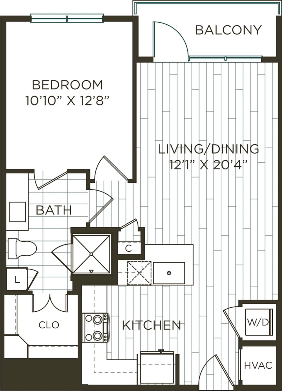 Floorplan diagram for A2.1, showing 1 bedroom