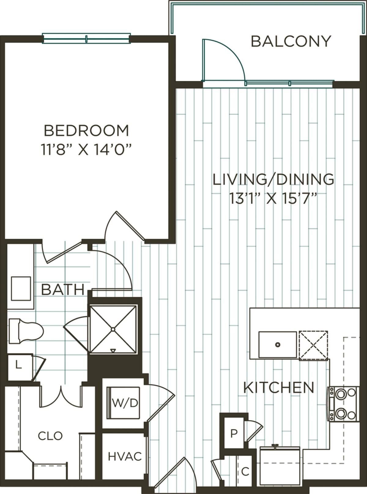 Floorplan diagram for A3, showing 1 bedroom