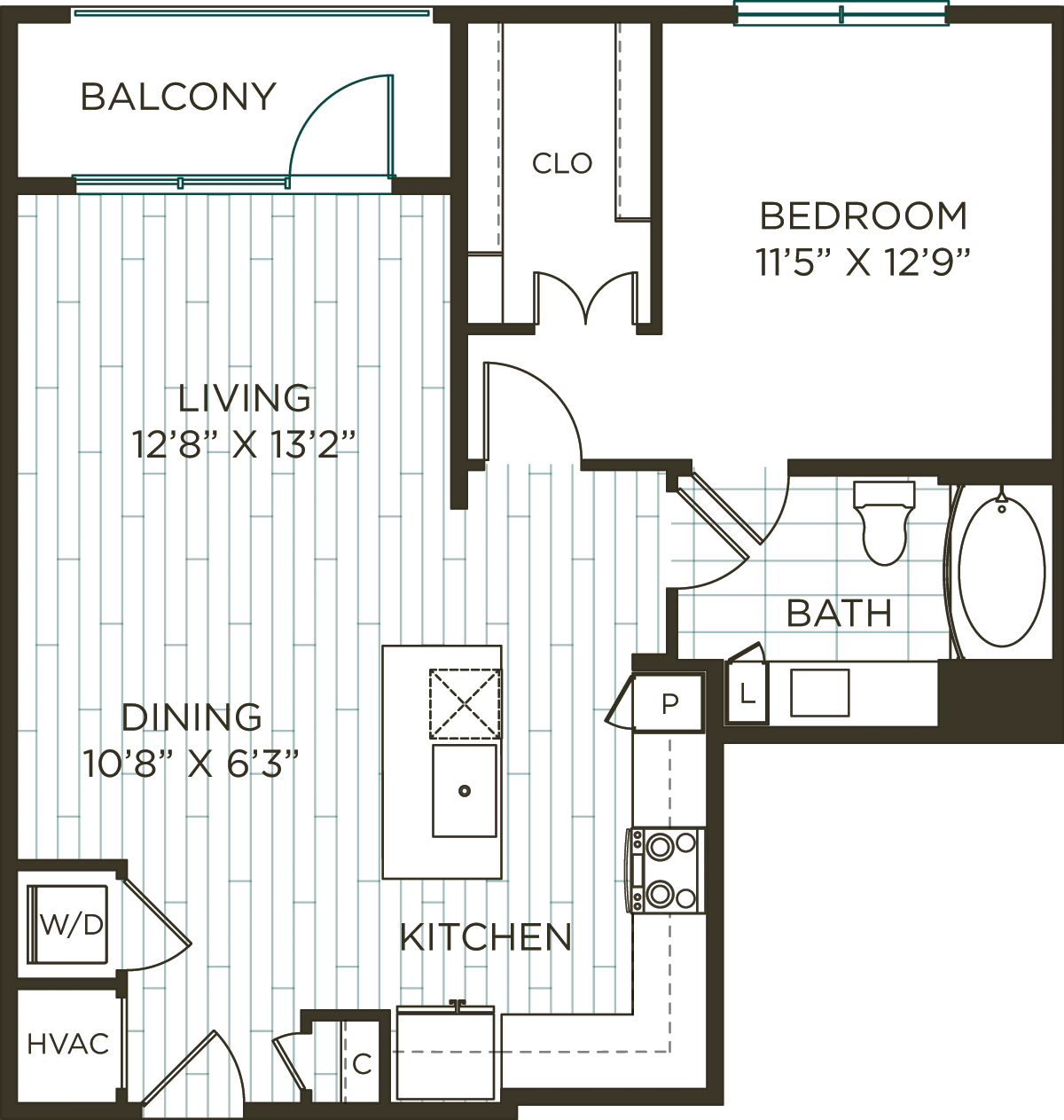 Plan d'étage pour A7, montrant 1 chambre