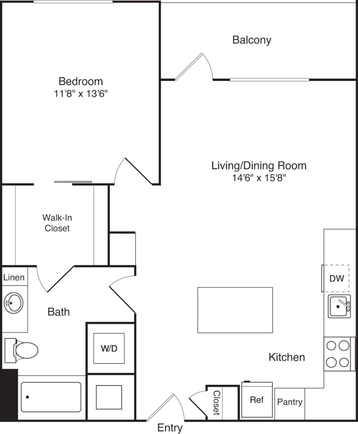 Floorplan diagram for A18, showing 1 bedroom