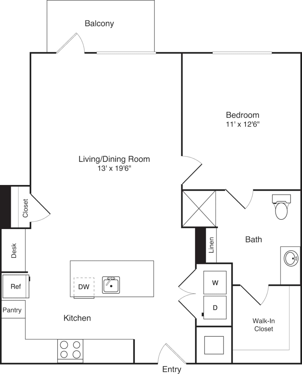 Floorplan diagram for A19, showing 1 bedroom