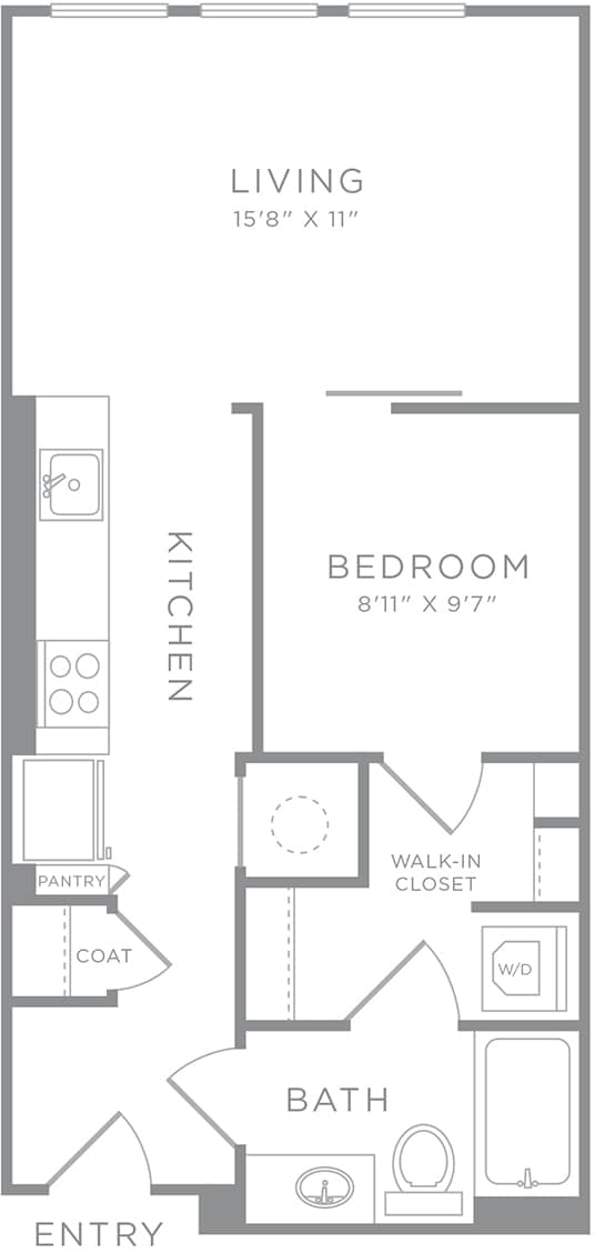 Diagram denah lantai untuk A1.1, yang menunjukkan 1 kamar tidur