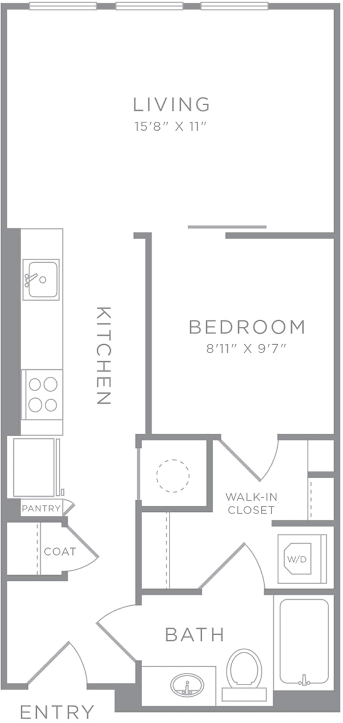 Floorplan diagram for A1.1, showing 1 bedroom