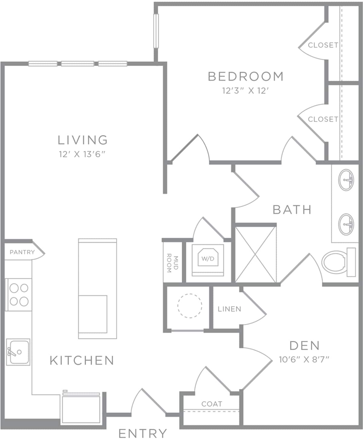 Floorplan diagram for A12, showing 1 bedroom