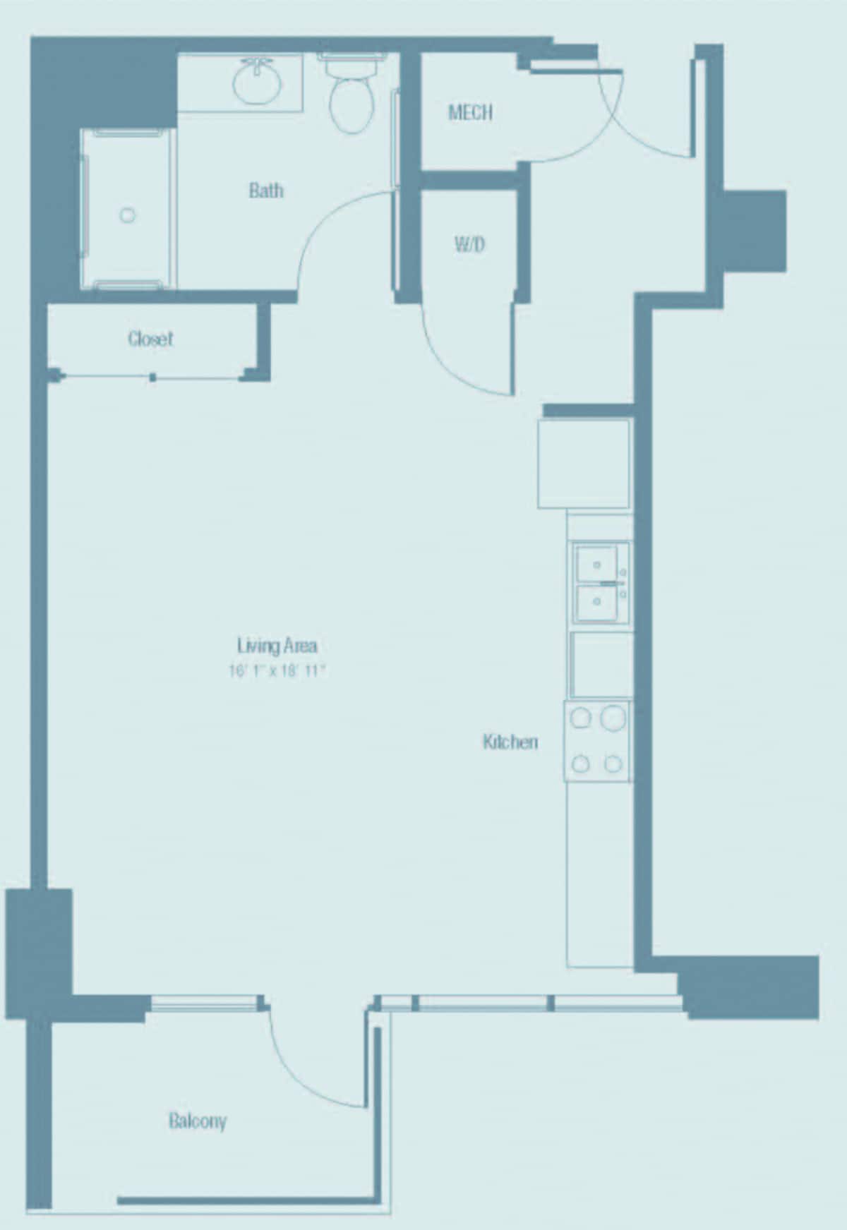 Floorplan diagram for S1H, showing Studio
