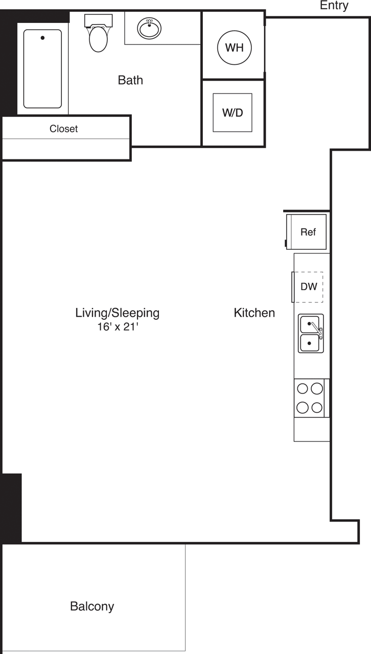 Floorplan diagram for S1 Renovated, showing Studio