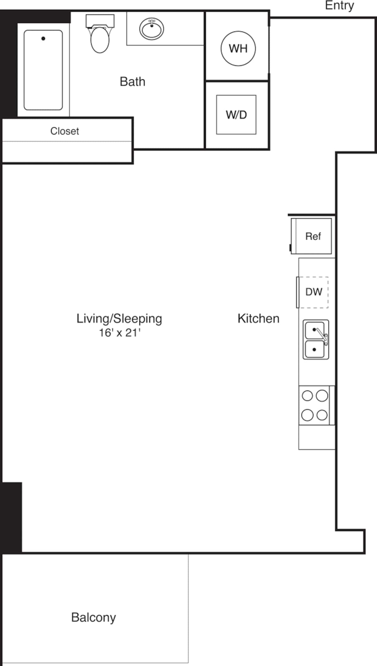 Floorplan diagram for S1 Renovated, showing Studio