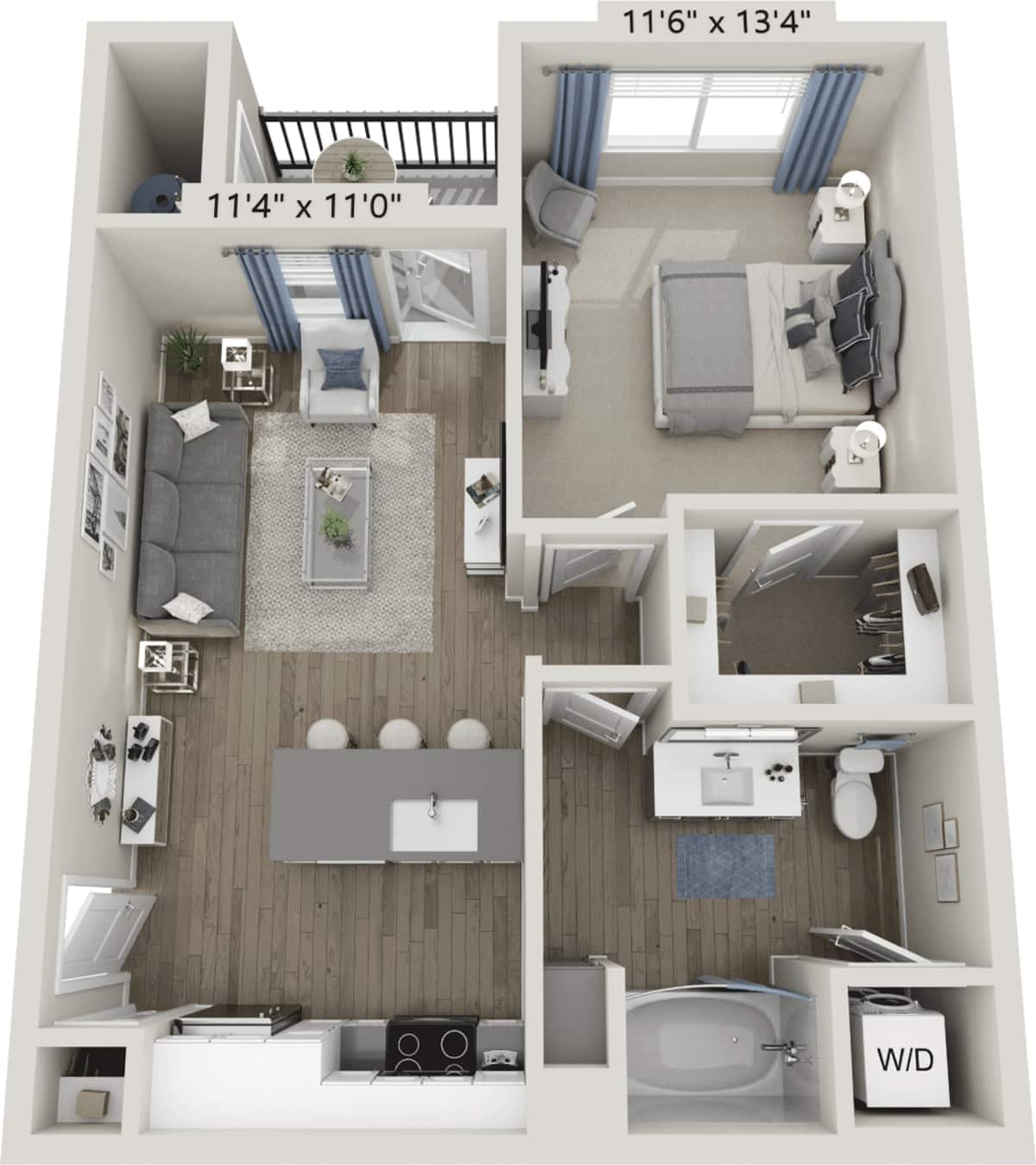 Floorplan diagram for A1 Beam, showing 1 bedroom