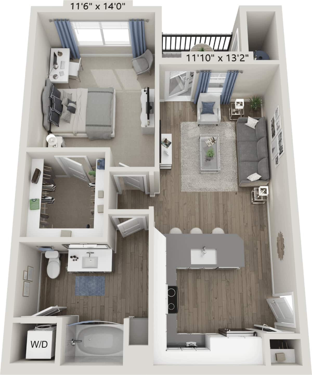 Floorplan diagram for A3 Dawn, showing 1 bedroom