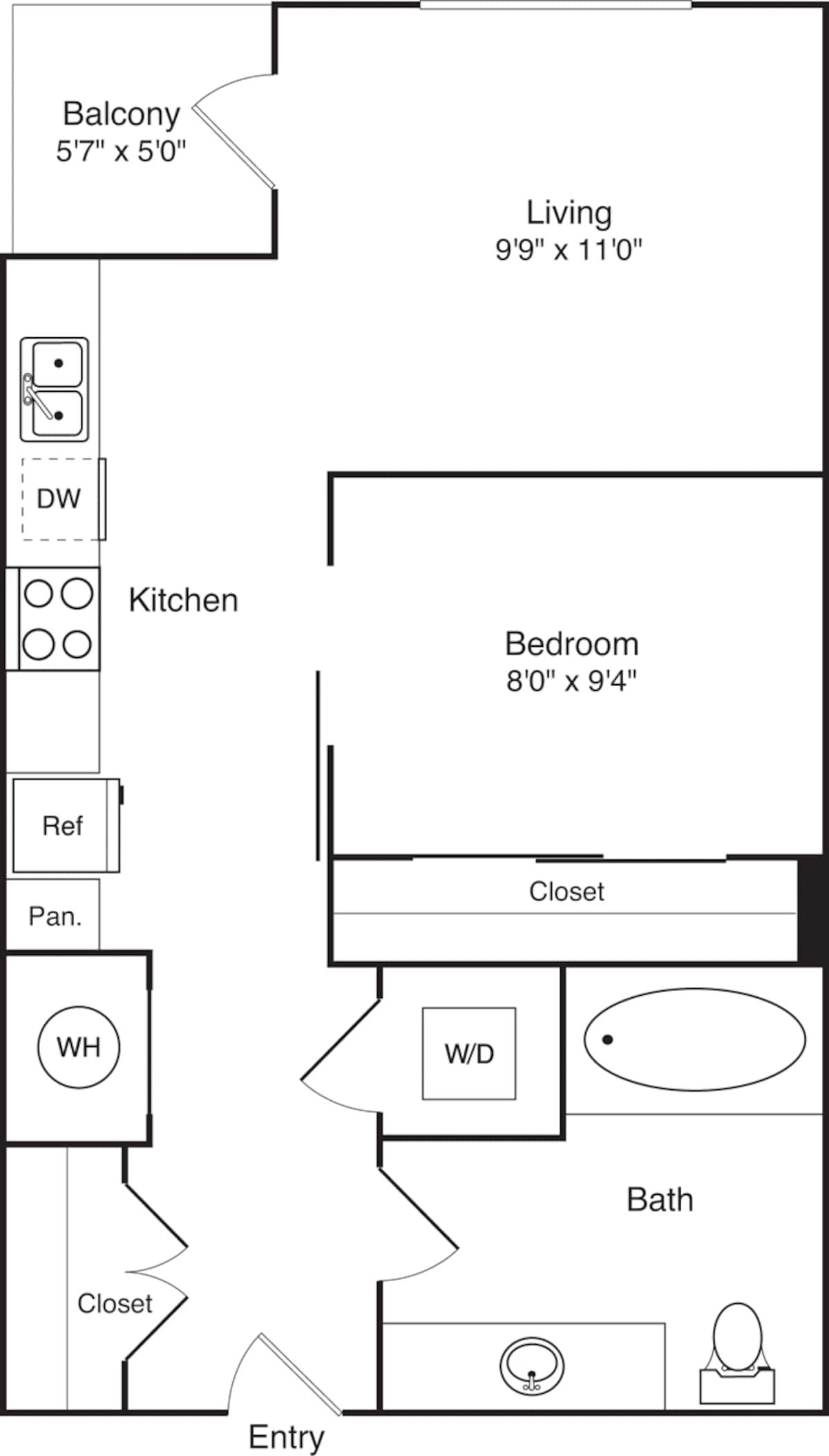 Floorplan diagram for 1A, showing 1 bedroom