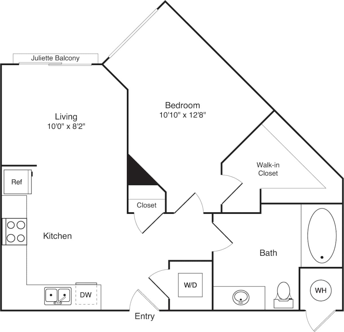 Floorplan diagram for 1B, showing 1 bedroom