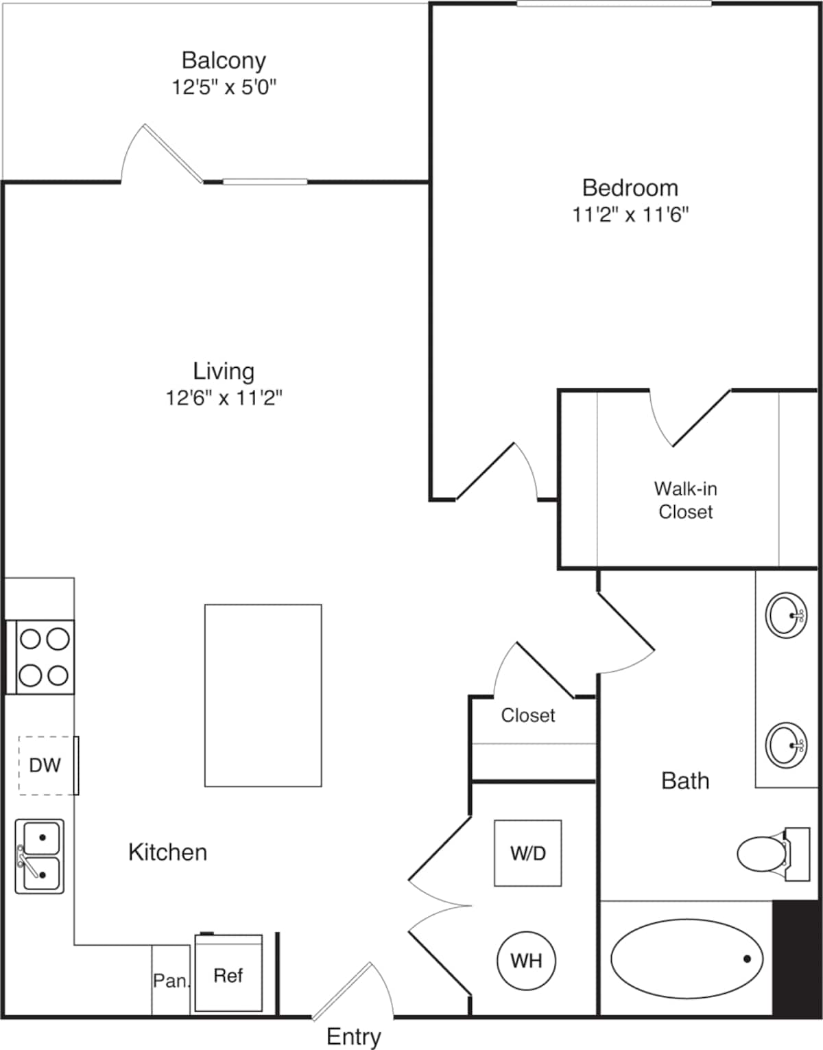 Floorplan diagram for 1C, showing 1 bedroom