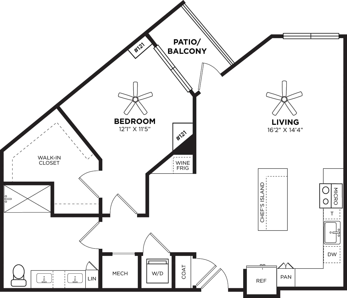 Floorplan diagram for 1C, showing 1 bedroom