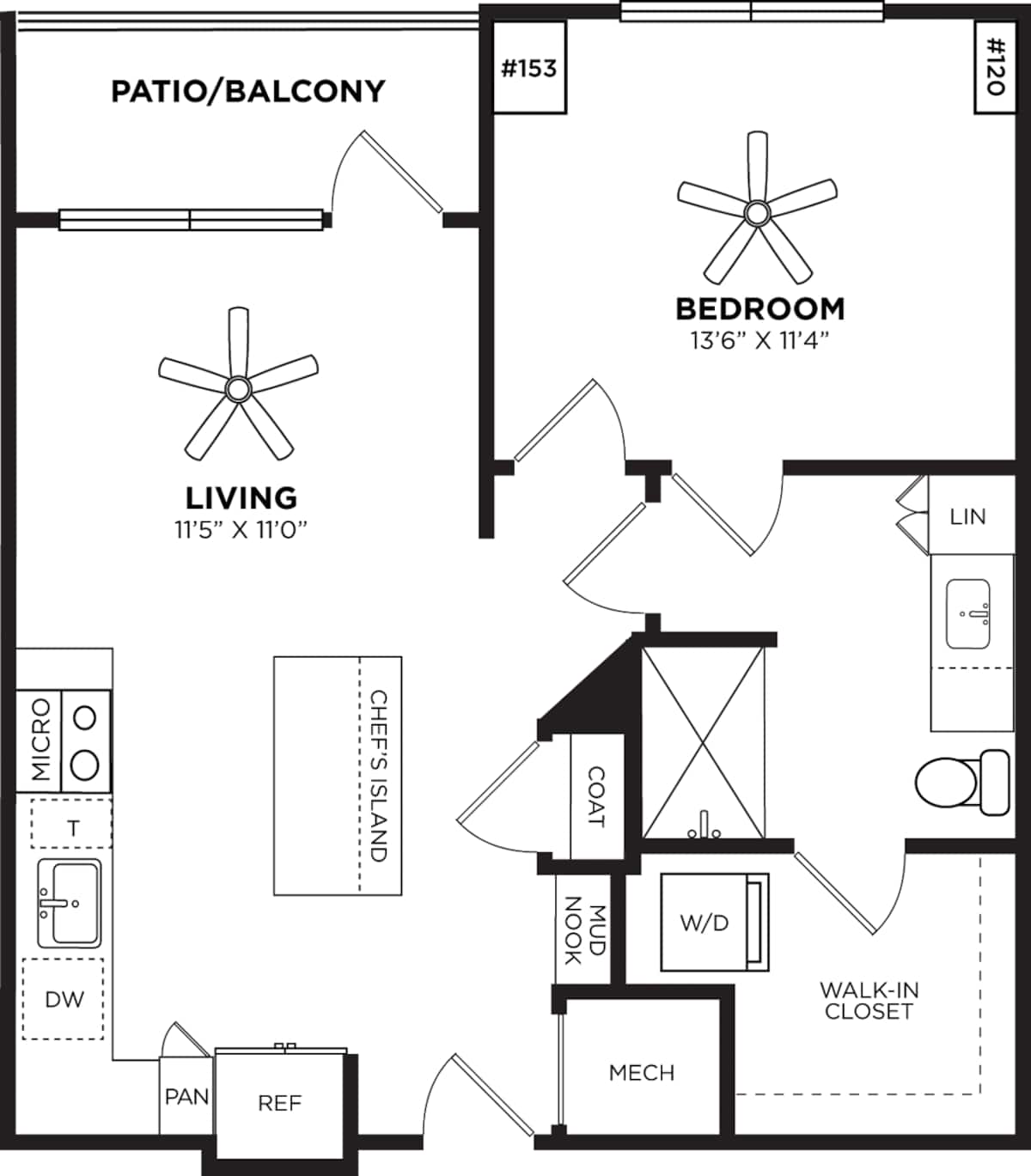 Floorplan diagram for 1H, showing 1 bedroom