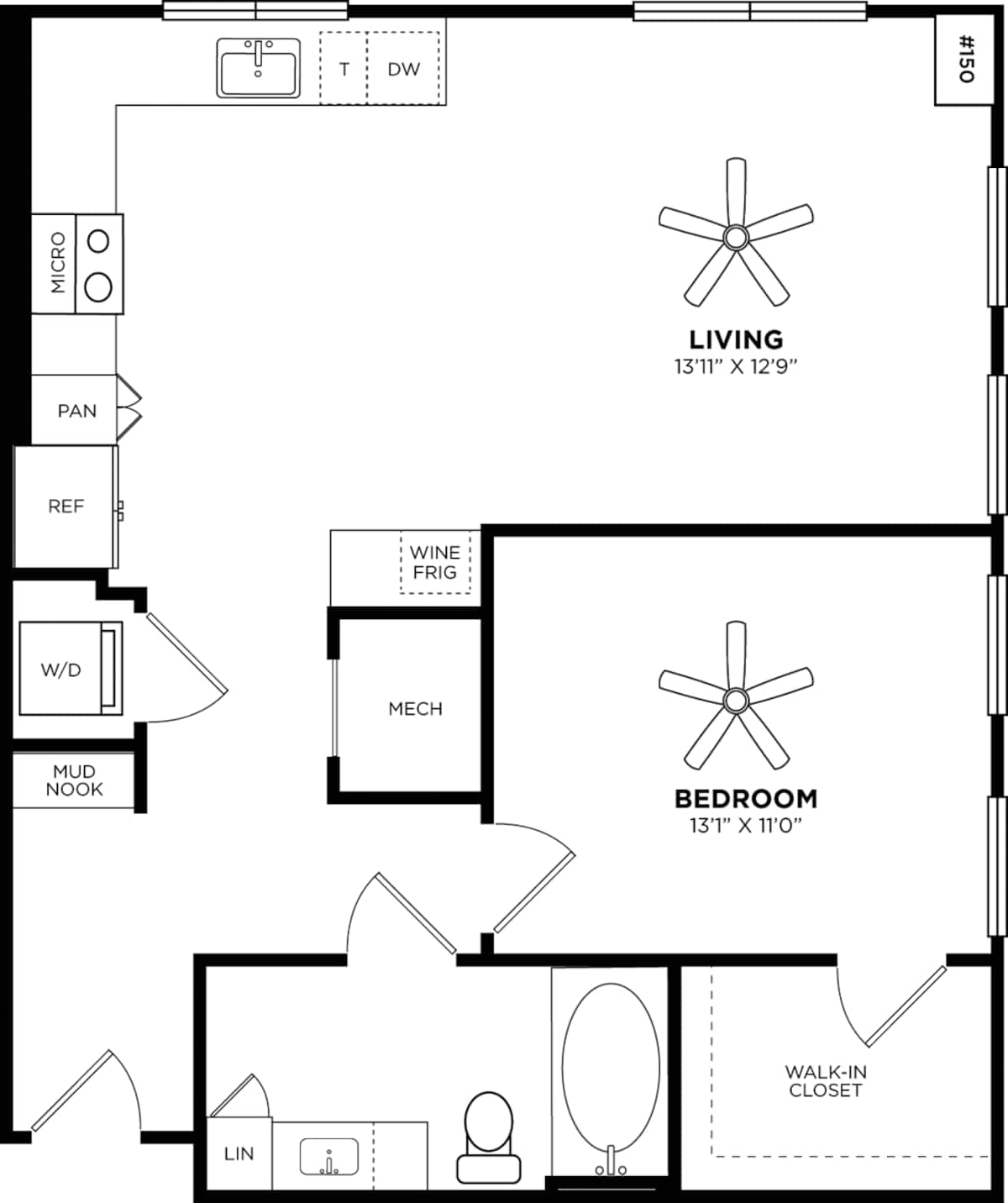 Floorplan diagram for 1I, showing 1 bedroom