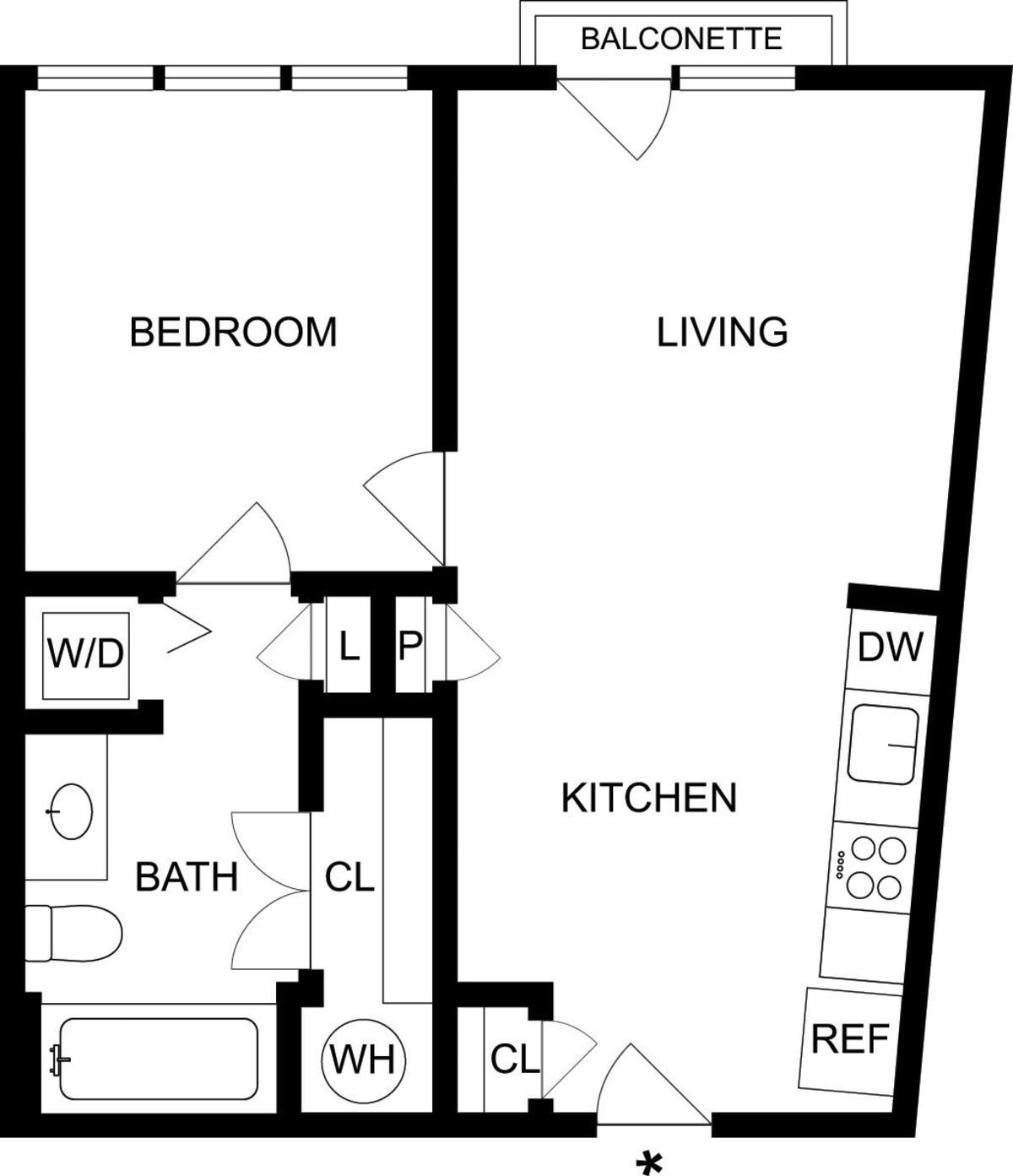Floorplan diagram for A1C, showing 1 bedroom
