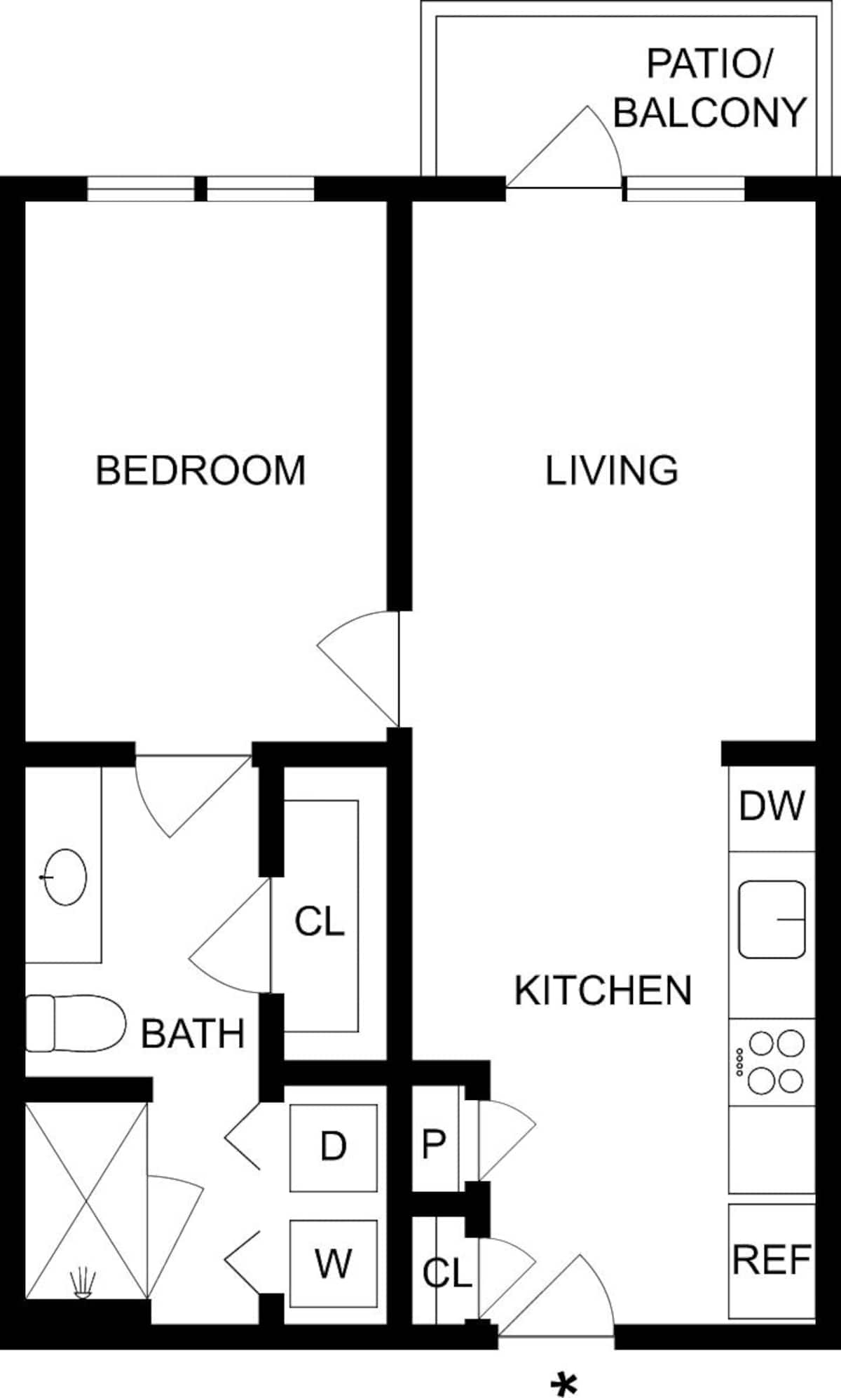Floorplan diagram for A1D, showing 1 bedroom