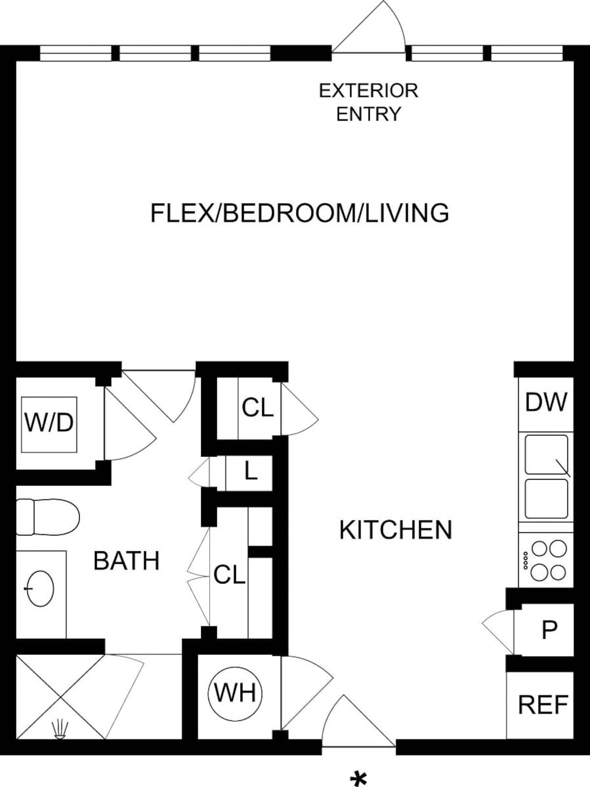 Floorplan diagram for A1ELW, showing 1 bedroom