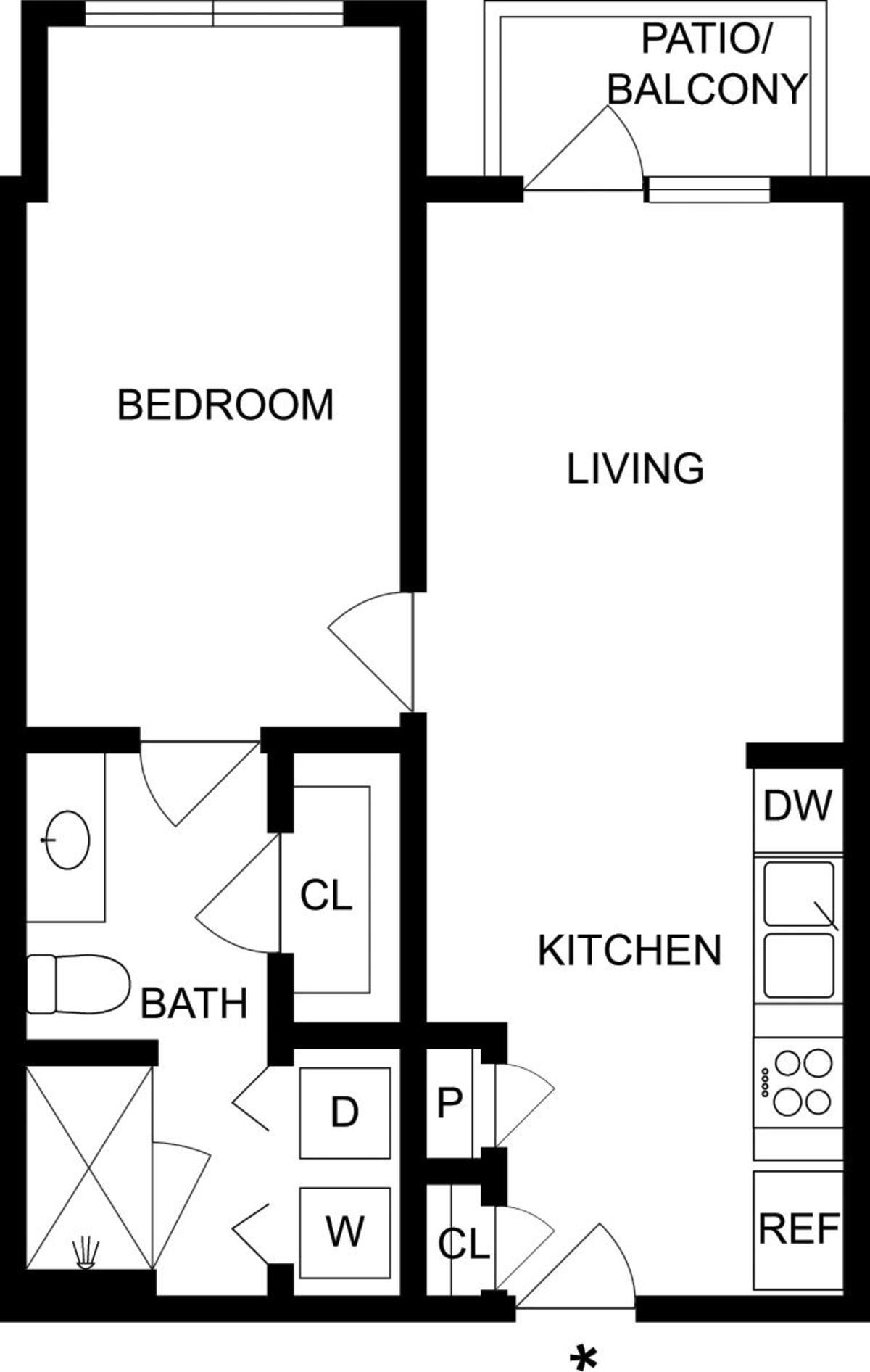 Floorplan diagram for A1F, showing 1 bedroom