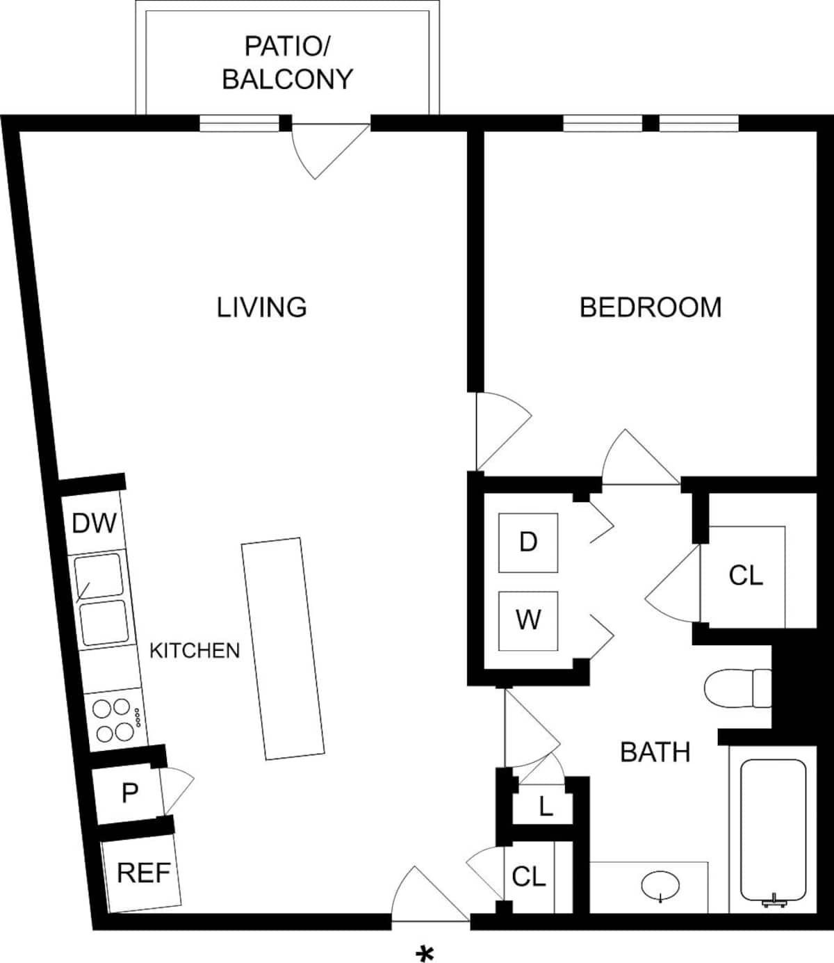 Floorplan diagram for A1G, showing 1 bedroom