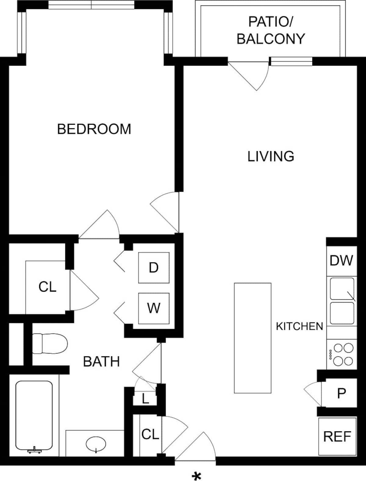 Floorplan diagram for A1I, showing 1 bedroom