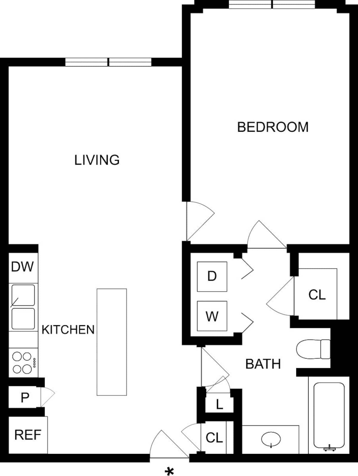 Floorplan diagram for A1J, showing 1 bedroom