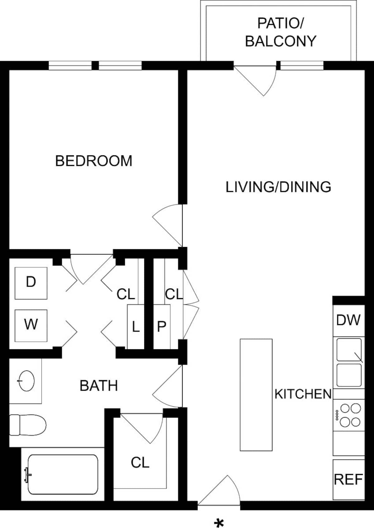Floorplan diagram for A1O, showing 1 bedroom