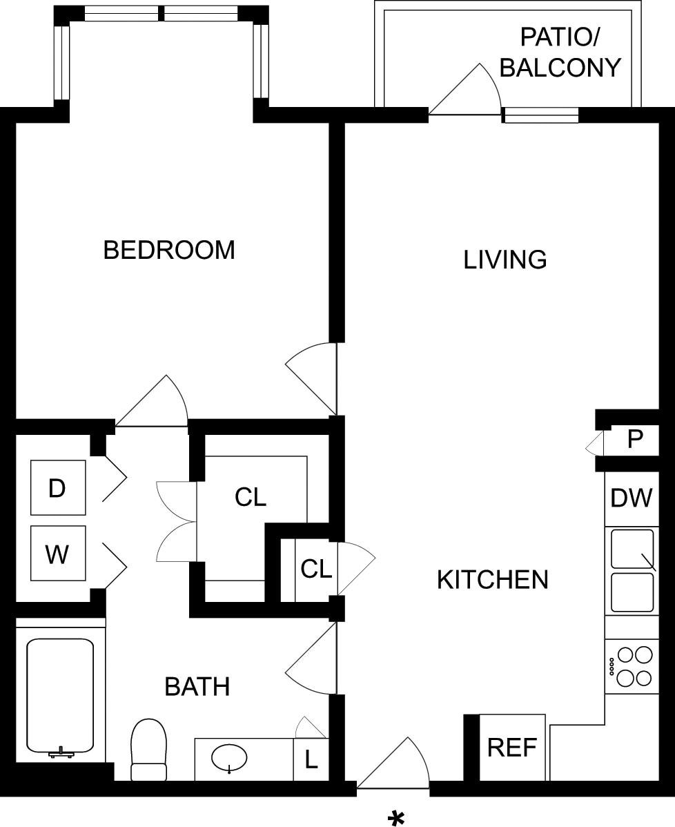 Floorplan diagram for A1Q, showing 1 bedroom