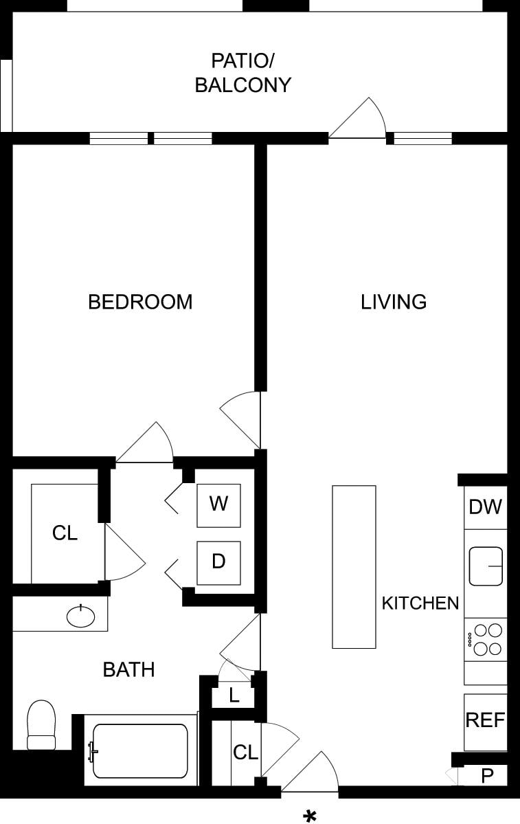 Diagram ng floorplan para sa A1T, na nagpapakita ng 1 kuwarto