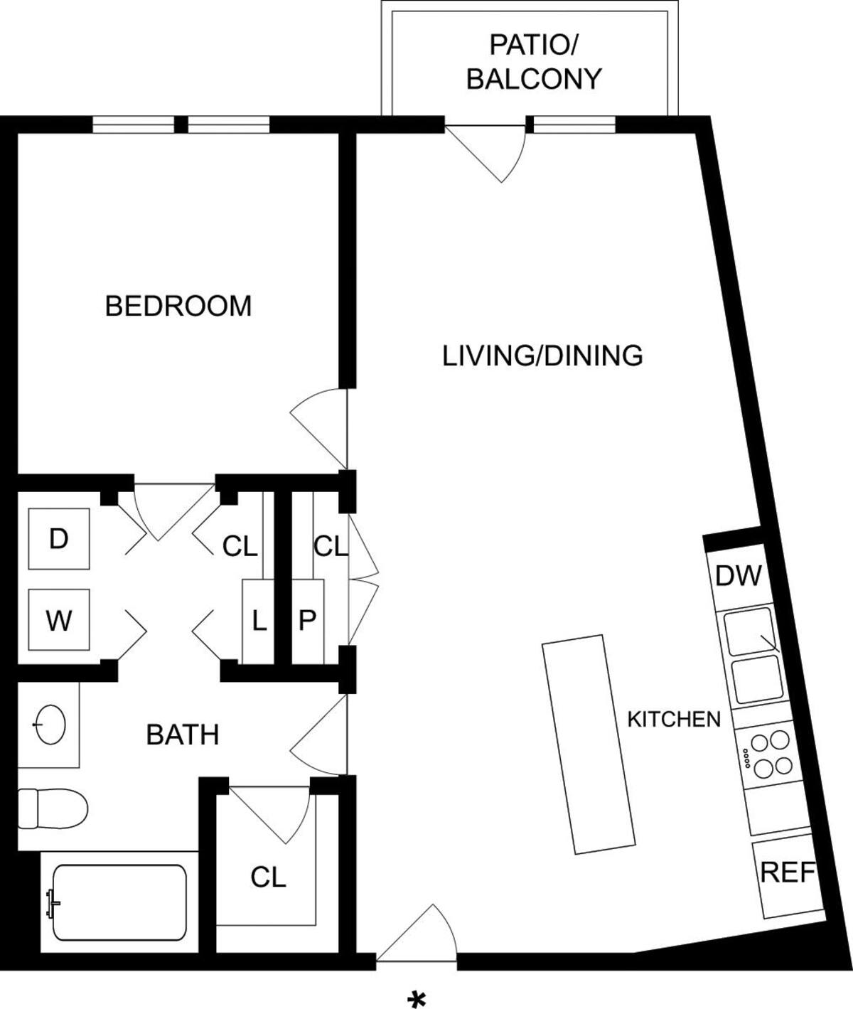 Floorplan diagram for A1U, showing 1 bedroom