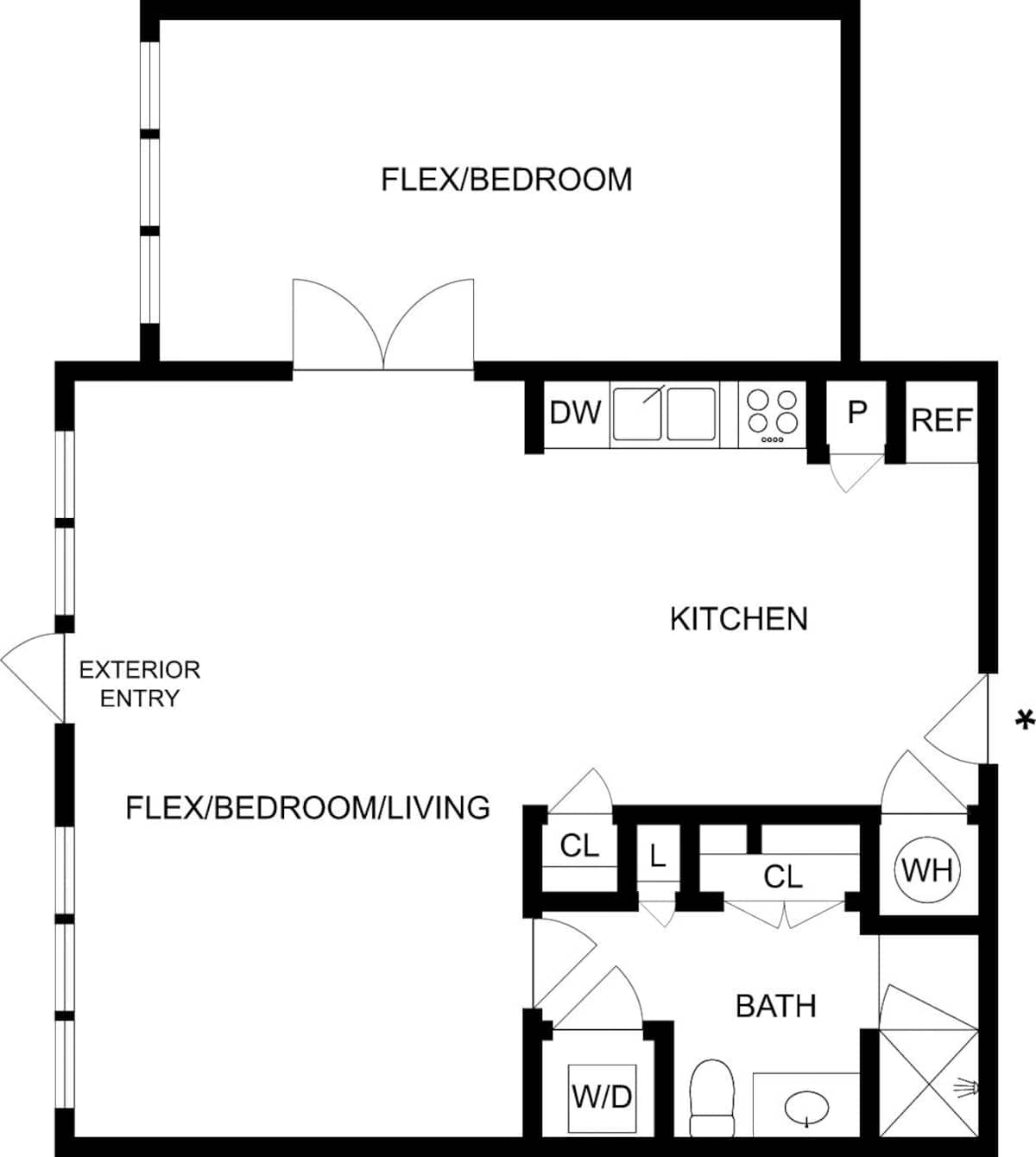 Floorplan diagram for A1W, showing 1 bedroom