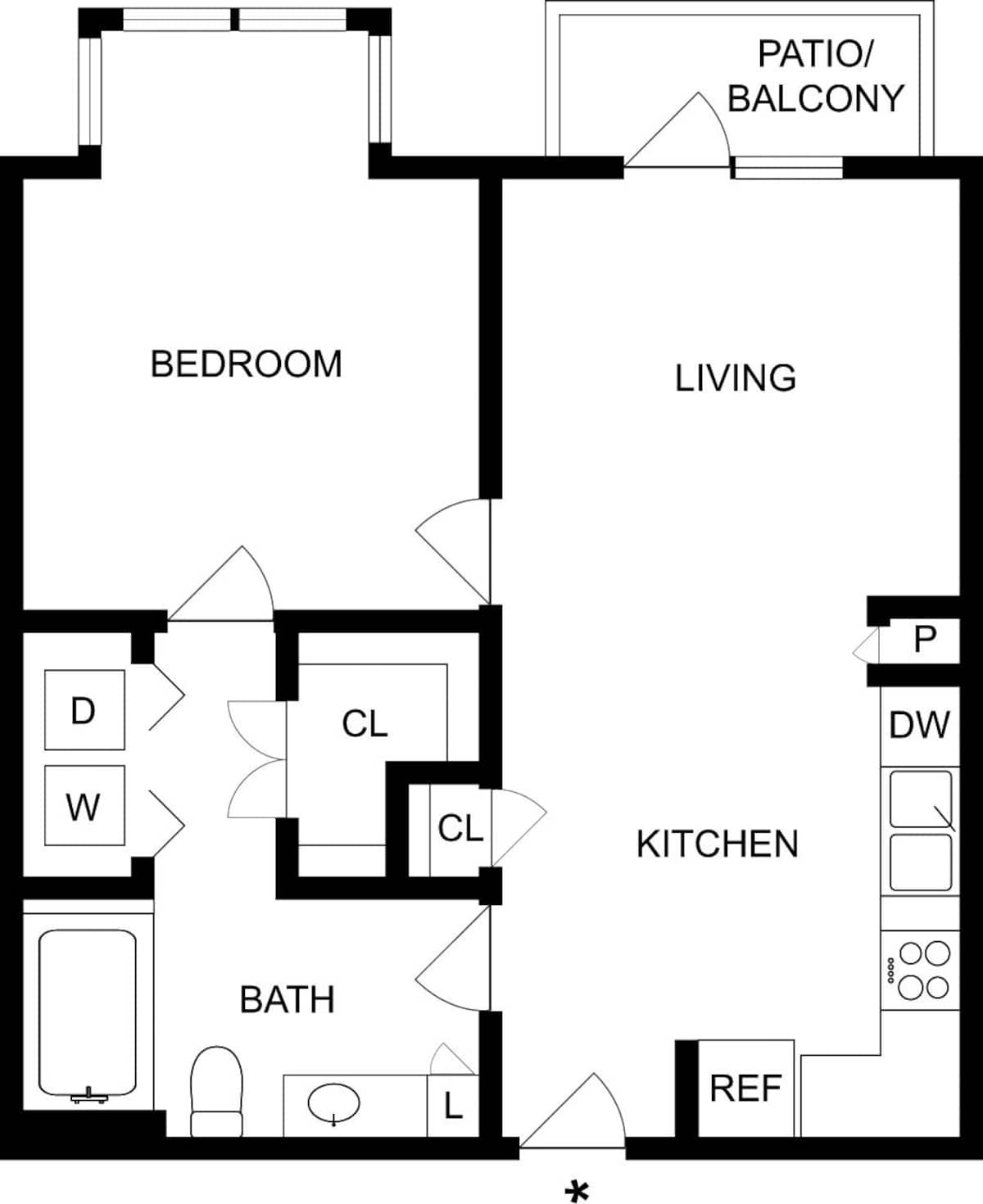 Floorplan diagram for A1M, showing 1 bedroom