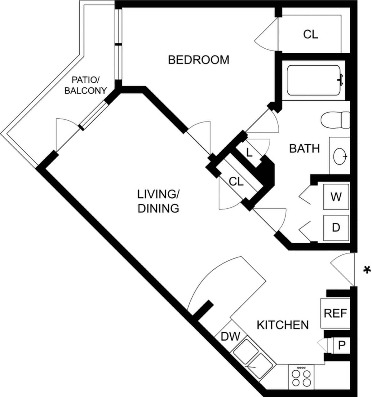 Floorplan diagram for A1HP1, showing 1 bedroom