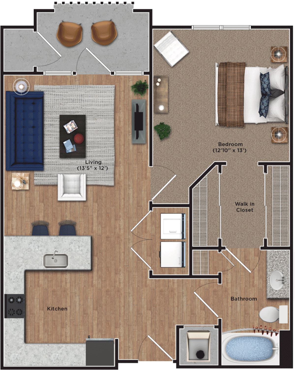 Floorplan diagram for 1A, showing 1 bedroom