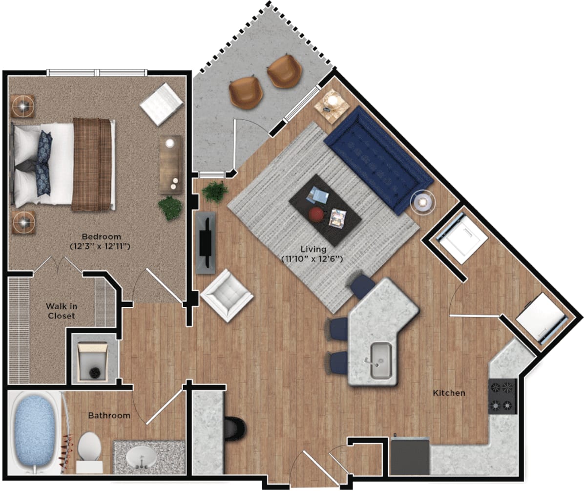 Floorplan diagram for 1D, showing 1 bedroom