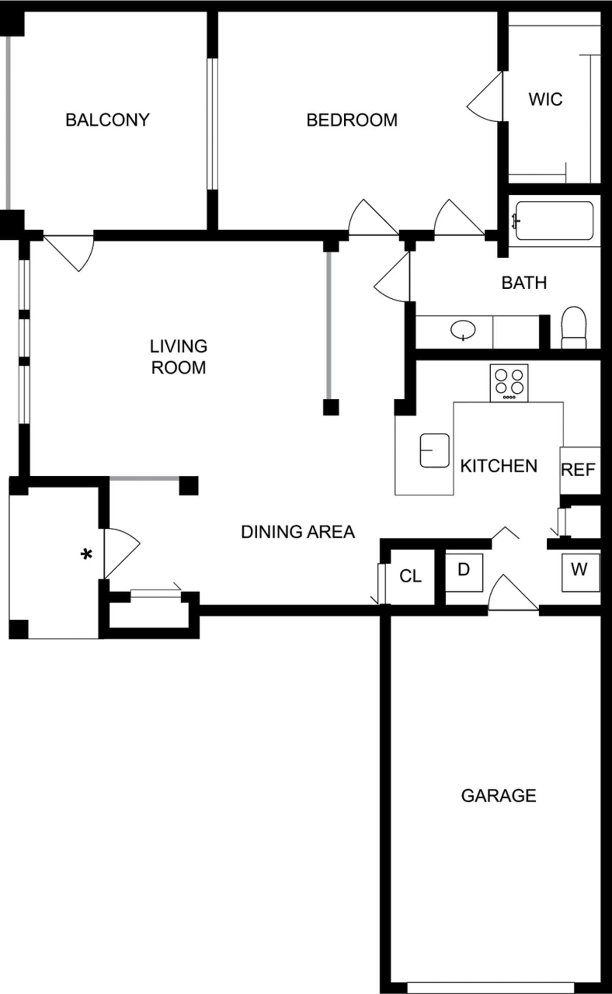 Floorplan diagram for Nelson, showing 1 bedroom