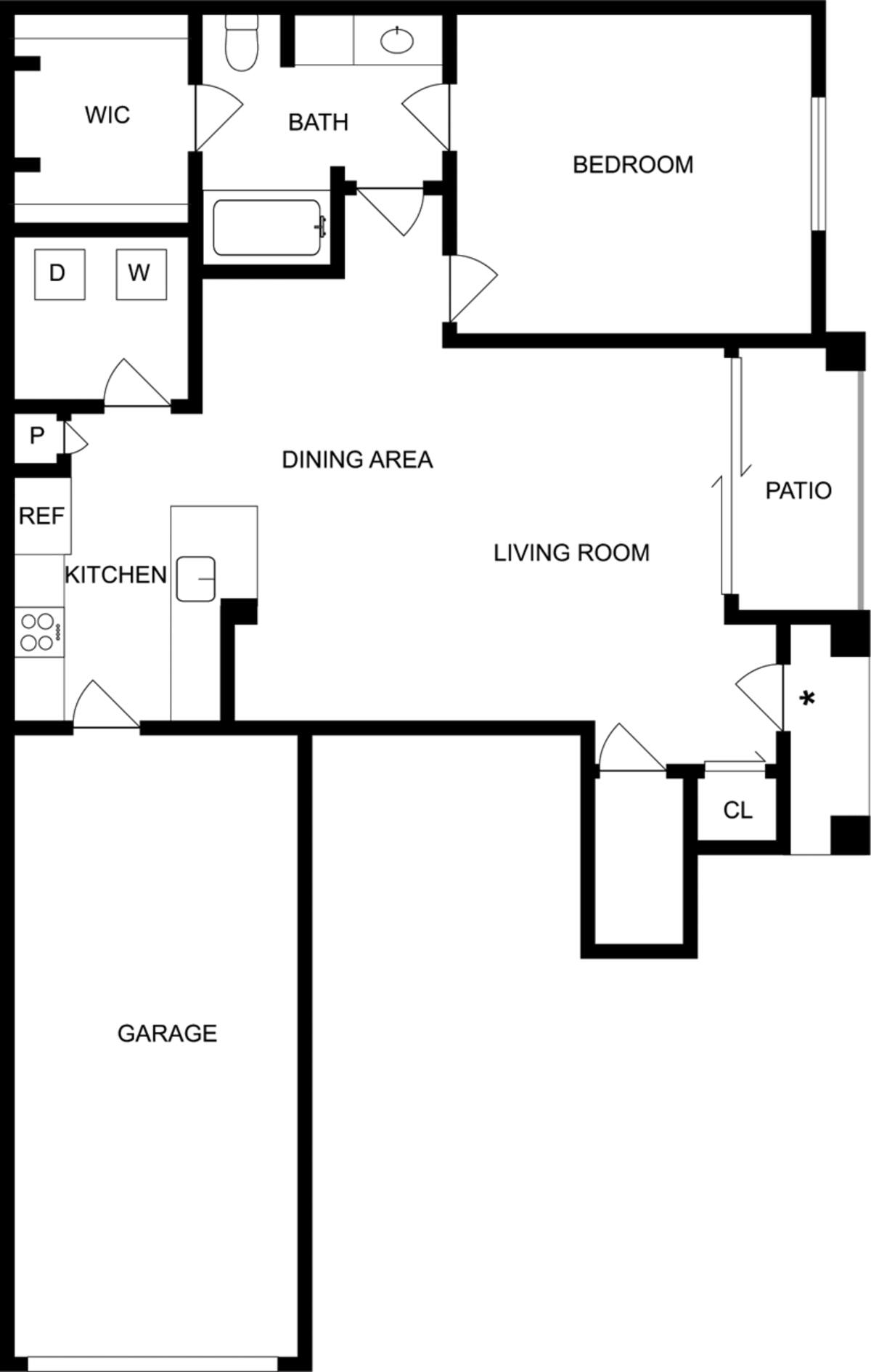 Floorplan diagram for Thames, showing 1 bedroom
