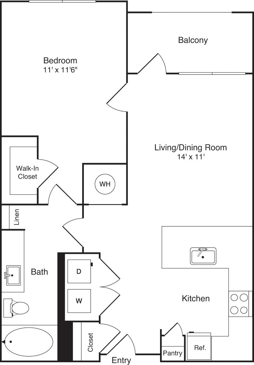 Floorplan diagram for The Ohio, showing 1 bedroom